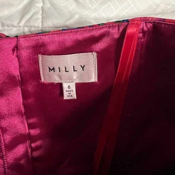 Milly Hot Pink Tropical Print Strapless Flowy Midi Dress Size 6 Colorful A-Line - Picture 2 of 7